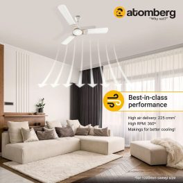 Atomberg 1200MM (48 Inch) BLDC Ceiling Fan with IOT and Remote and LED Indicators, Snow White, ERICA SMART