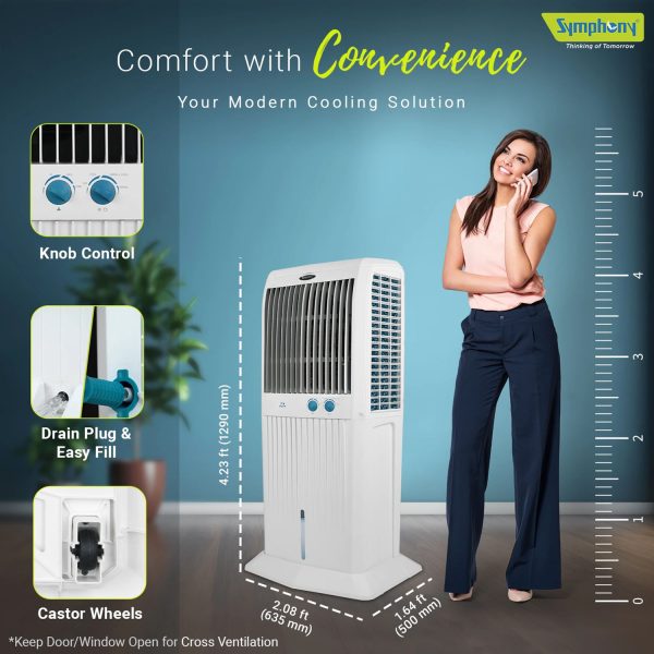 Symphony 95 Liter Desert Air Cooler with 3 Side Honeycomb Pads and Fan, White, Storm C 100XL
