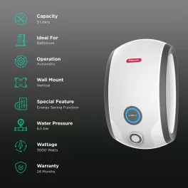 Racold Altroi+, 3 Litre 6.5 Pressure Bar 3000 W Instant Water Heater with Smart LED ring, Installation Pipe and Electric Plug, White