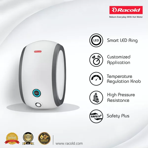 Racold Altroi+, 3 Litre 6.5 Pressure Bar 3000 W Instant Water Heater with Smart LED ring, Installation Pipe and Electric Plug, White