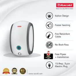 Racold Altroi+, 3 Litre 6.5 Pressure Bar 3000 W Instant Water Heater with Smart LED ring, Installation Pipe and Electric Plug, White