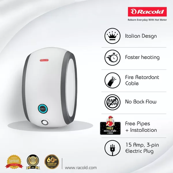 Racold Altroi+, 3 Litre 6.5 Pressure Bar 3000 W Instant Water Heater with Smart LED ring, Installation Pipe and Electric Plug, White