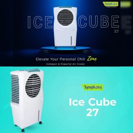 Symphony 27 Liter Personal Air Cooler with Honeycomb Pad, White, ICECUBE 27