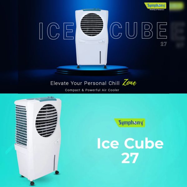 Symphony 27 Liter Personal Air Cooler with Honeycomb Pad, White, ICECUBE 27