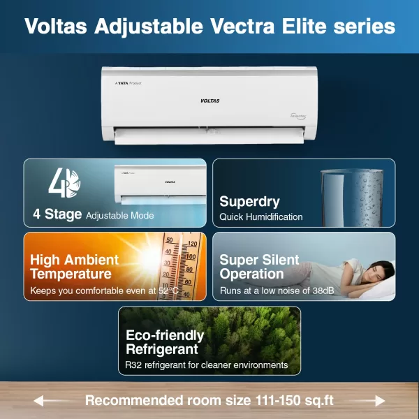 Voltas 243V Vectra Elite 2 Ton 3 Star Inverter Split AC with 4-in-1 Convertible, White