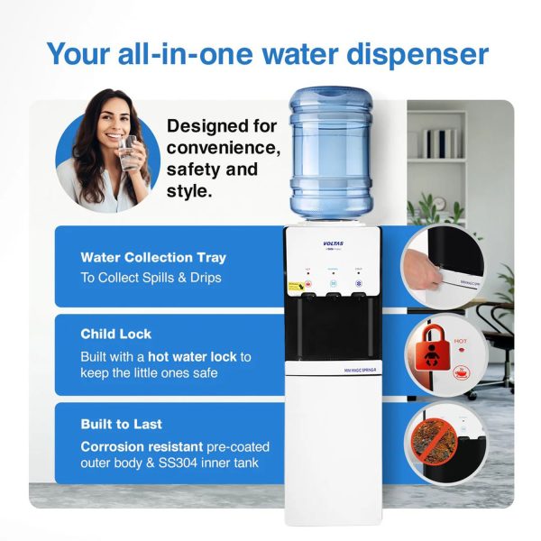 Voltas Spring R Water Dispenser with Refrigerator with Normal, Cold and Hot Tap, White