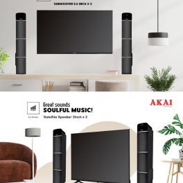 Akai TS-90, 90 Watts Wireless Bluetooth Dual Tower Speaker with Wireless Mic, Black