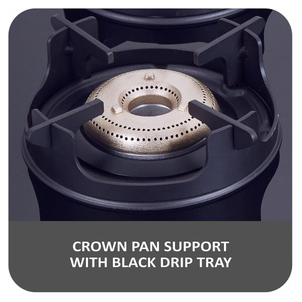 Elica 4 Burner Stove with Crown Pan Support and Forged Brass Burner, Black, CREST 460J NERO