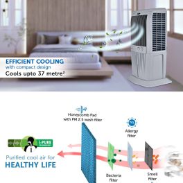 Symphony 70 Liter Desert Air Cooler with Honeycomb Pads and Powerful Fan, Grey, STORM 70XL