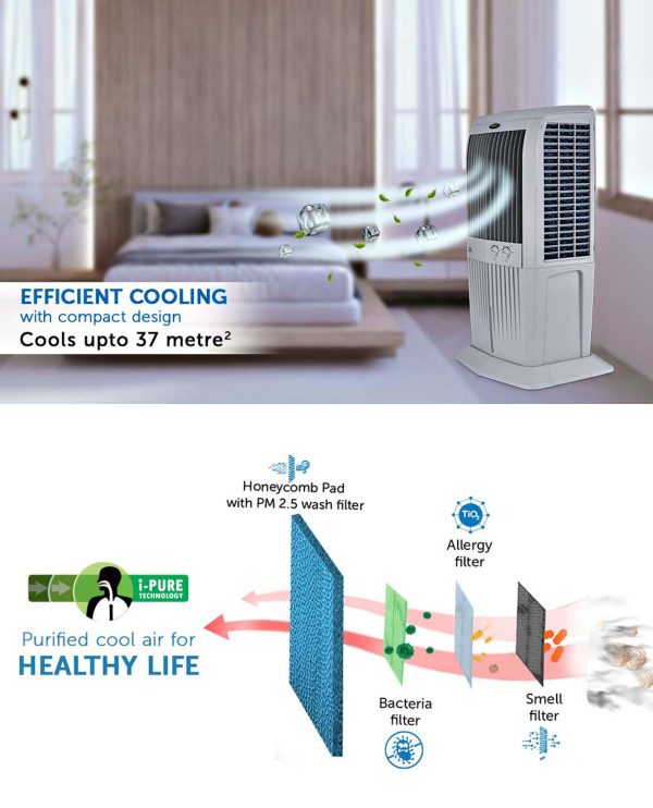Symphony 70 Liter Desert Air Cooler with Honeycomb Pads and Powerful Fan, Grey, STORM 70XL