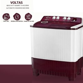 Voltas Beko WTT140ABRT, 14 KG Semi Automatic Machine with Fast Dry System and Double Cascade System, Burgandy