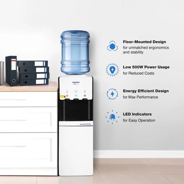 Voltas Spring R Water Dispenser with Refrigerator with Normal, Cold and Hot Tap, White