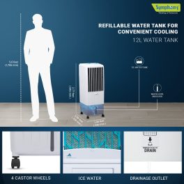 Symphony Diet 12T Air Cooler with Honeycomb Pad & Inverter Compatibility, White