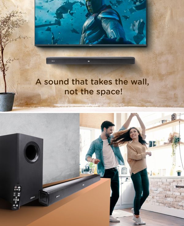 Akai SB140, 2.1 Channel Soundbar with 140 Watts Wired Subwoofer for Extra Deep Bass, Black