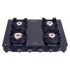 Elica 4 Burner Stove with Crown Pan Support and Forged Brass Burner, Black, CREST 460J NERO