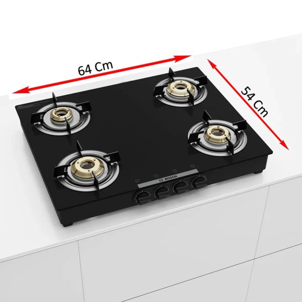 Bosch PNP0E6W10I, 4 Burner 60CM Cooktop with Lifetime Warranty on Glass, XXL Cooking Space and Cleaning Stand, Black