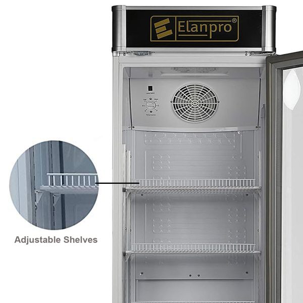 Elanpro 300 Litre Single Door Visi Cooler with LED Lighting and Adjustable Shelves, White, ECG305