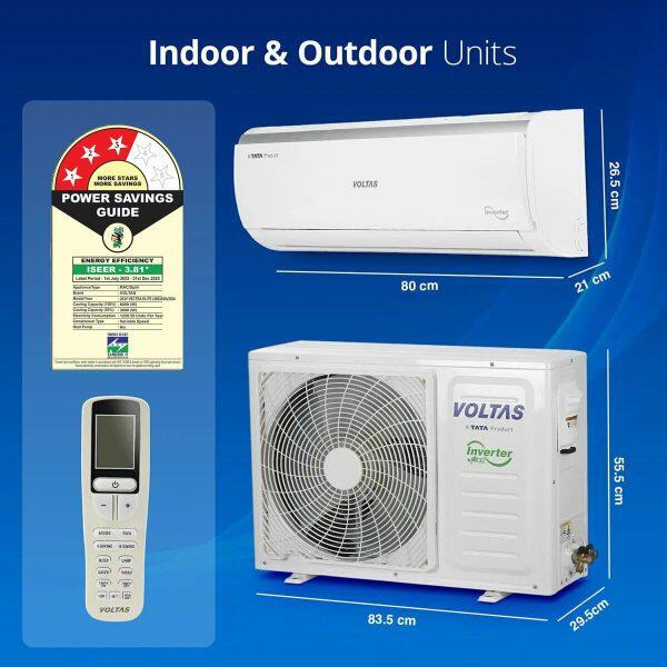 Voltas 243V Vectra Elite 2 Ton 3 Star Inverter Split AC with 4-in-1 Convertible, White