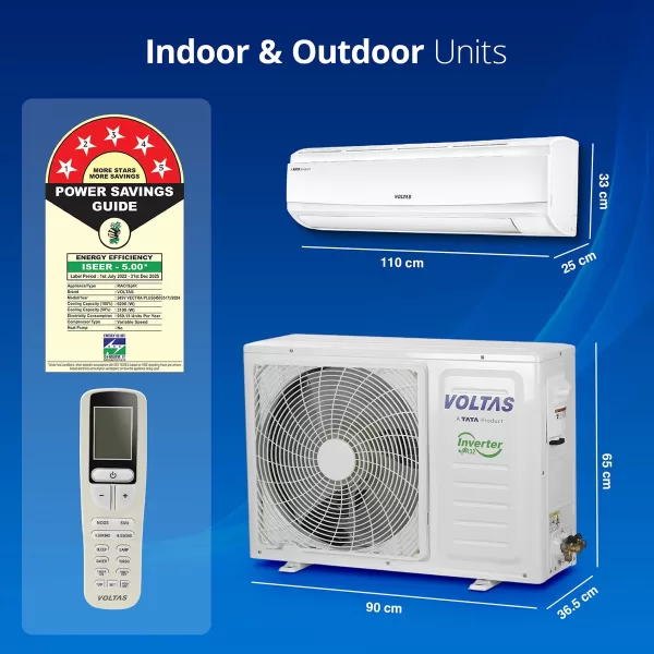 Voltas 245V Vectra Plus 2 Ton 5 Star Inverter Split AC with 4-in-1 Convertible, White