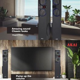 Akai TS-160, 160 Watts Wireless Bluetooth Dual Tower Speaker with Wireless Mic, Black