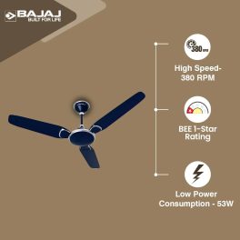 Bajaj 1200MM (48 Inch) Ceiling Fan with 100% Copper Motor and Alluminium Blades, Celestial Blue, TRENDY EE