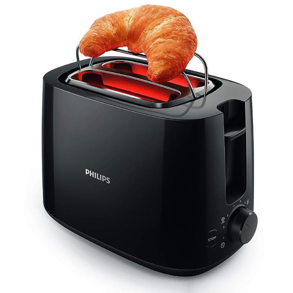 PHILIPS HD2583/90, 600 Watts Pop Up Toaster with Integrated bun Rack, Black