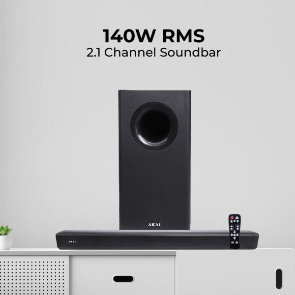 Akai SB140, 2.1 Channel Soundbar with 140 Watts Wired Subwoofer for Extra Deep Bass, Black