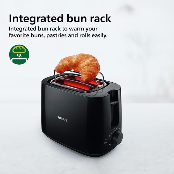 PHILIPS HD2583/90, 600 Watts Pop Up Toaster with Integrated bun Rack, Black
