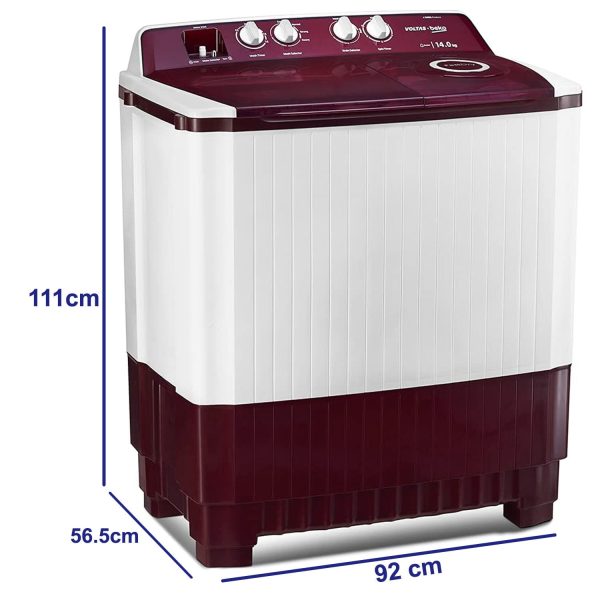 Voltas Beko WTT140ABRT, 14 KG Semi Automatic Machine with Fast Dry System and Double Cascade System, Burgandy