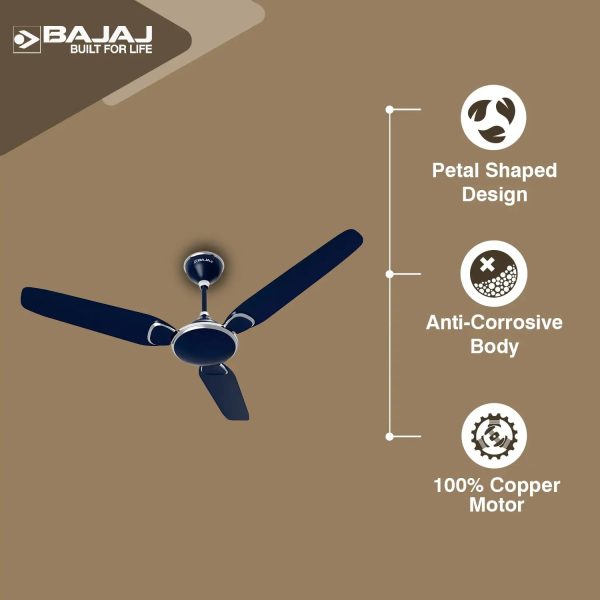 Bajaj 1200MM (48 Inch) Ceiling Fan with 100% Copper Motor and Alluminium Blades, Celestial Blue, TRENDY EE