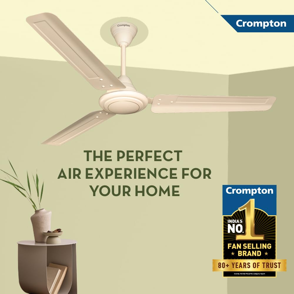 Crompton 1200MM (48 Inch) Ceiling fan with Anti Rust and High Velocity, Ivory, ARIYA BRIZ Crompton 1200MM (48 Inch) Ceiling fan with Anti Rust and High Velocity, Ivory, ARIYA BRIZ