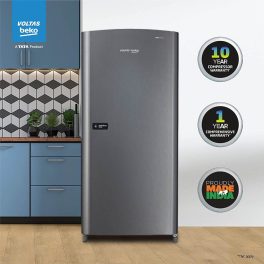 Voltas Beko RDC208E/S0XIR, 175 Litre 1 Star Single Door With Toughened Glass Shelves, Silver