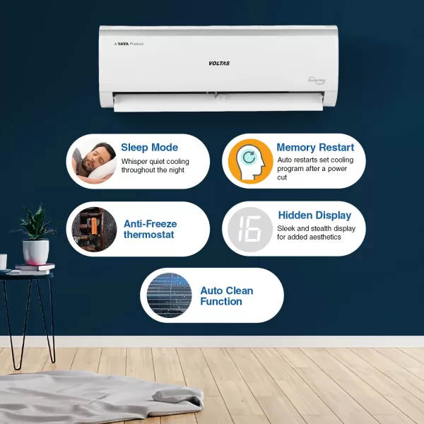 Voltas 243V Vectra Elite 2 Ton 3 Star Inverter Split AC with 4-in-1 Convertible, White