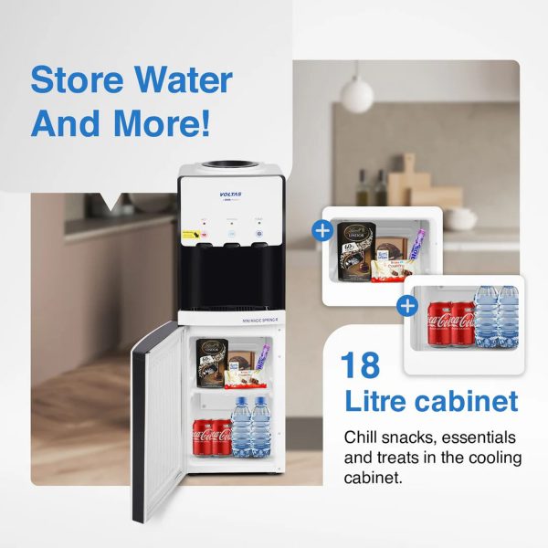 Voltas Spring R Water Dispenser with Refrigerator with Normal, Cold and Hot Tap, White