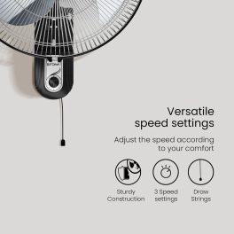 Crompton Wall Fan, 18 Inch Powerful Wall Fan with 100 CMM, 1400 RPM High Speed Delivery and 3 Speed Settings, Black, STORM 2