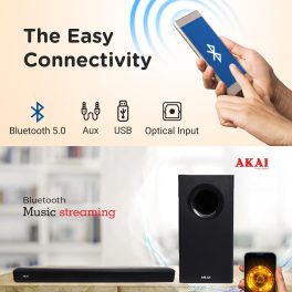 Akai SB140, 2.1 Channel Soundbar with 140 Watts Wired Subwoofer for Extra Deep Bass, Black