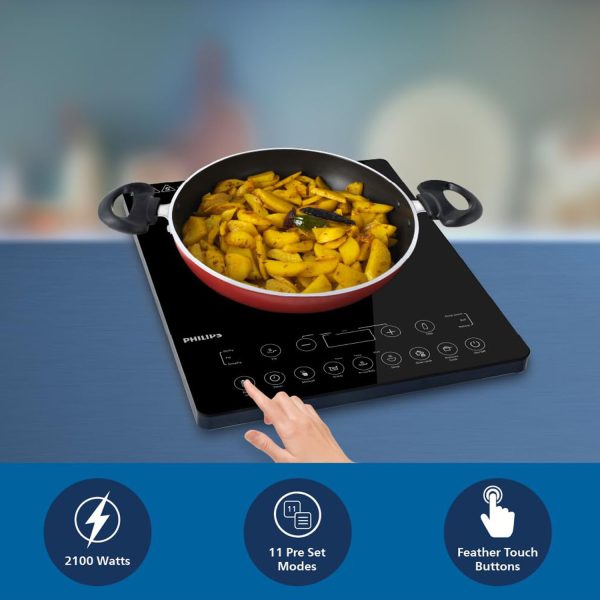 PHILIPS HD4929/01, 2100 Watts Induction Cook-top with 8 Power Levels, Black