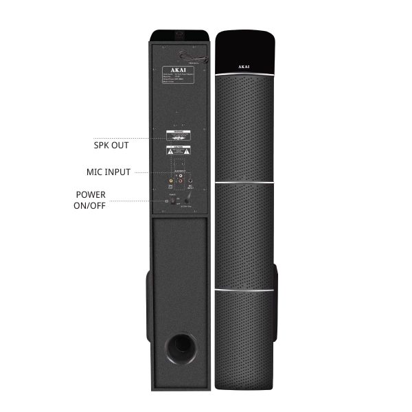 Akai TS-90, 90 Watts Wireless Bluetooth Dual Tower Speaker with Wireless Mic, Black