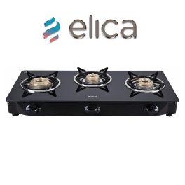 Elica 3 Burner Cooktop with 1 Jumbo Burner and Tempered Glass, Black, CT VETRO 370J