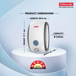 Racold Altroi+, 5 Star 6 Litre 6.5 Pressure Bar 3000 W Instant Water Heater with Smart LED ring, Installation Pipe and Electric Plug, White