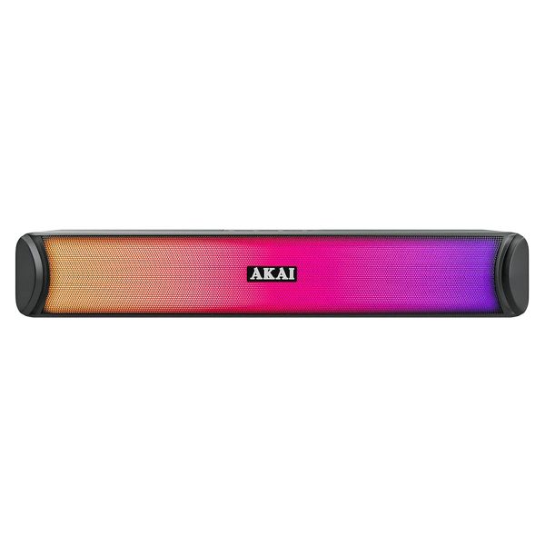 AKAI SB-20, 20 Watt Bluetooth Stereo Soundbar with Multicolour LED Light, Supporting BT V5.0, USB, SD Card, AUX, FM and 2000mAh Inbuilt Battery, Black