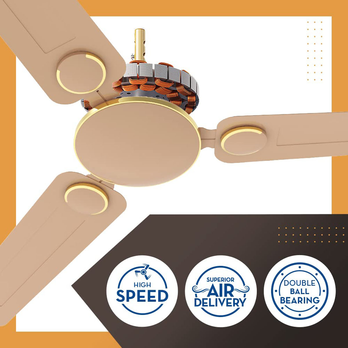 Crompton 1200MM (48 Inch) Ceiling Fan with Anti Rust, High Speed and Aerodynamic Blades, Glided Biege, Montania Crompton 1200MM (48 Inch) Ceiling Fan with Anti Rust, High Speed and Aerodynamic Blades, Glided Biege, Montania