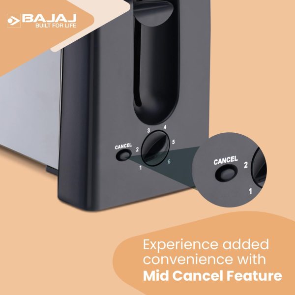 Bajaj 2 Slice Automatic Pop-Up Toasted with Dust Cover and Slide Out Crumb Tray, Silver/Black, ATX-3