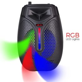 Akai PM20P, 20 Watts Portable Party Speaker with 4000 mAh Battery and Karoke Mic, Black