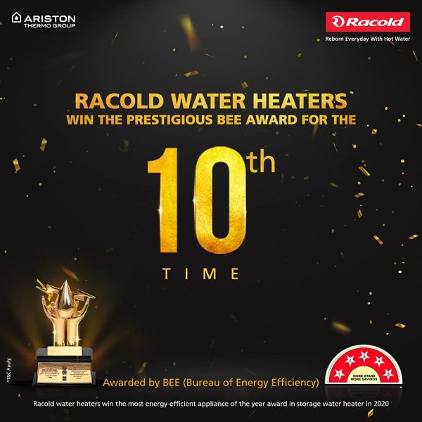 Racold Omnis Lux, 10 Litre Storage Water Heater with 5 Star Rating, Smart Control Tech and Auto Diagnostics, White