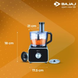 Bajaj FX-1000 Dlx, 1000 Watts Food Processor And Mixer Grinder With 9 Attachments, 100% Copper Motor, Processing Bowl With 3 Jars, Safety Interlock, Black