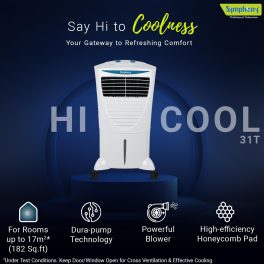 Symphony 31 Liter Personal Air Cooler with Honeycomb Pad & Blower, White, HICOOL 31T