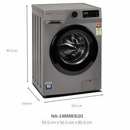 Panasonic NA-148MB3L01, 8 KG 1400 RPM Fully Automatic Front Load Machine with 5 Star Rating, Brisk Wash and Pause N Add, Silver