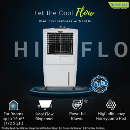 Symphony 27 Liter Personal Air Cooler with Honeycomb Pad and Powerful Fan, Grey, HIFLO 27