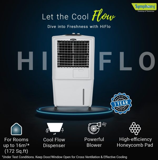 Symphony 27 Liter Personal Air Cooler with Honeycomb Pad and Powerful Fan, Grey, HIFLO 27